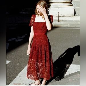 Self-Portrait Burgundy Lace Midi Dress